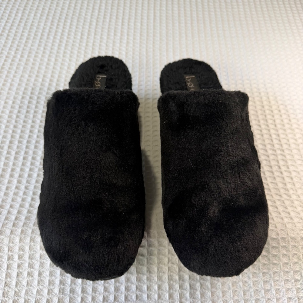 b.o.c. Born Concept Black Faux Fur Clogs Mules Platform Wedge Shoes Womens